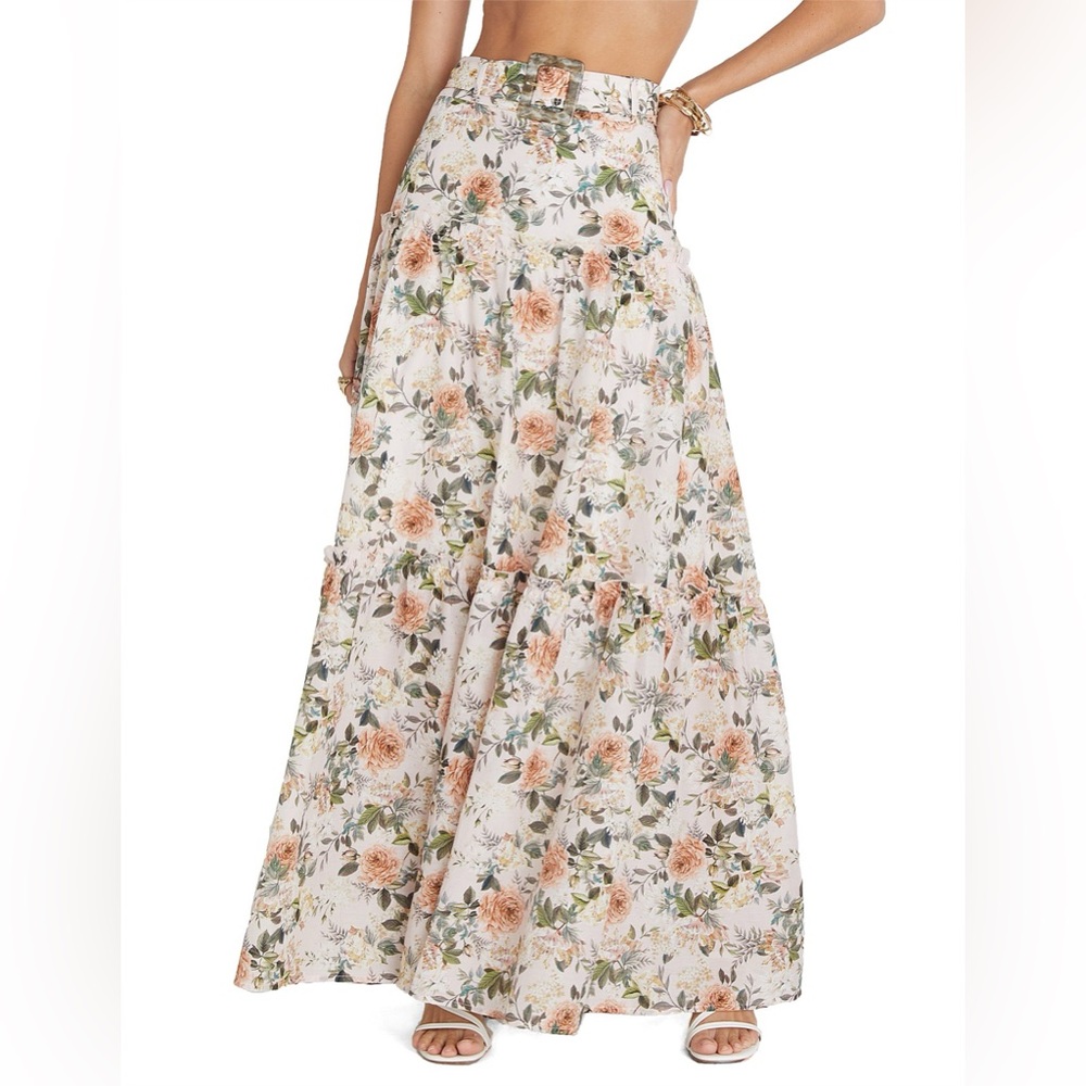 Aqua Blu Floral print high waist Cotton Silk blend belted Maxi Skirt sz.XS